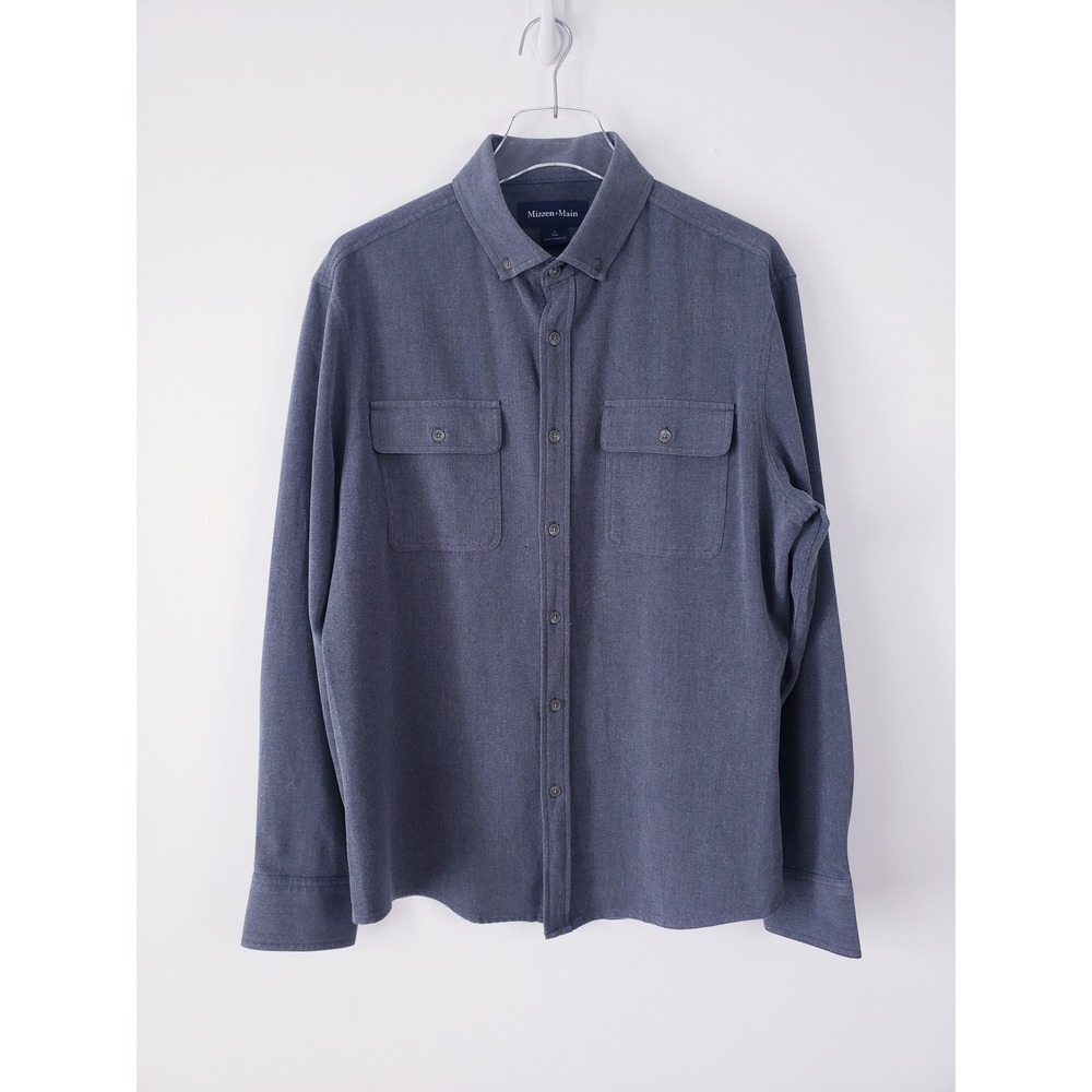 Mizzen+Main Leeward Button Up Shirt Dark Grey Performance Flannel Trim Fit Large